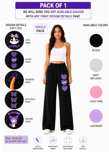 Image of Girls Wide Leg Casual Pant with Graphic Print Pack of 1