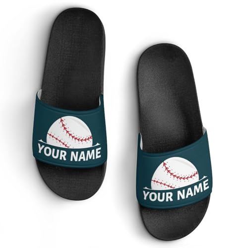 Custom Sports Slides Personalized Slippers - Baseball Sandals Quick Drying Softball Slippers Indoor Outdoor,Gifts for Men Youth Boy (Black,Style 47)