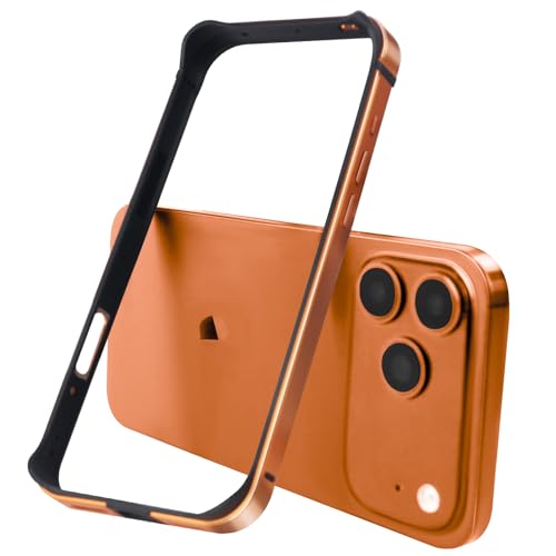AOPNN New Aluminum Frame Metal Bumper Frame Slim Hard Case Cover for iPhone17Pro, Metal Frame with Soft Inner Bumper, Raised Edge Protection (Orange, for iPhone17Pro)