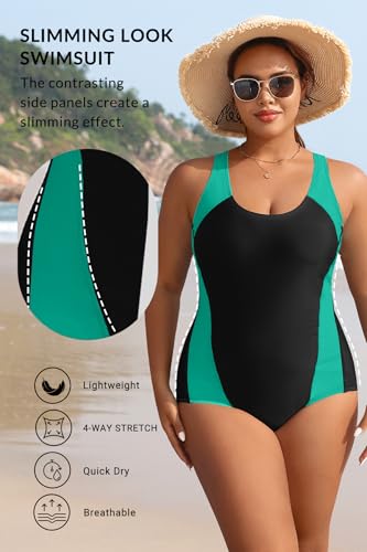 Image of Aqua Eve Plus Size Swimsuits Athletic One Piece Bathing Suit for Women Tummy Control Slimming Swimwear