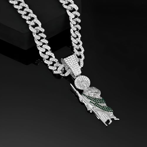 LUSSO 14K Gold Filled San Judas Necklace For Men And Women - 925 Sterling Silver Hip Hop Saint Jude Pendant 13mm Cuban Chain Religious,St Jude Necklaces, San Judas Chain4