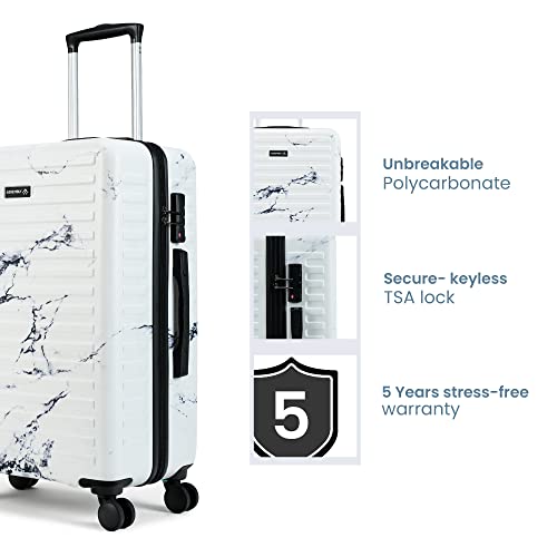 Image of Assembly Stark Hard Luggage 24 Inch (63 cm) Check-in Medium Luggage Trolley Bag, Unbreakable Polycarbonate Dual-Tone Design, TSA Lock, Silent 8 Spinner Wheels, Hard Shell Travel Suitcase Marble