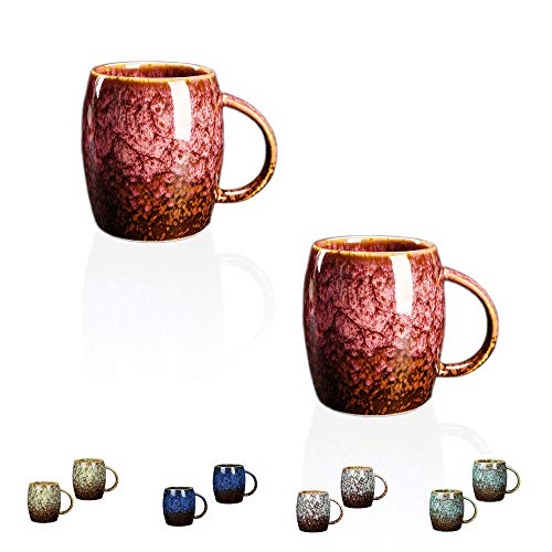 BRM Ceramic Coffee Mug – Premium Porcelain Tea Cup – Large Coffee Mug for Home and Office – Ideal for Hot and Cold Beverages – Durable Ceramic Mug – Easy to Wash – 16 oz RED 2x