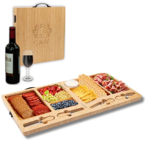 Image of Large Bamboo Charcuterie Board with Magnetic Knife Set