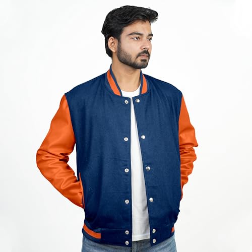 Image of Men's Fashion Varsity Jacket Causal Slim Fit Wool Letterman Baseball Bomber Jackets
