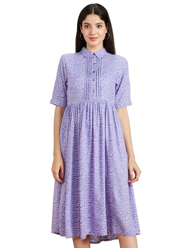 Image of Amazon Brand - Symbol Women Rayon Fit and Flare One Piece Midi Length Dress (Available in Plus Sizes)