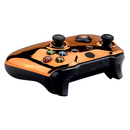 Image of eXtremeRate Chrome Orange Edition Front Housing Shell for Xbox One Wireless Controller Model 1708, Replacement Custom Faceplate Cover for Xbox One S & X Controller