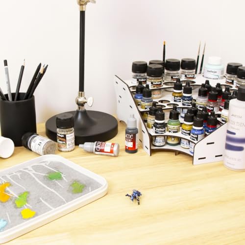 Image of Hartem - Paint Otganizer | Corner Model Paint Rack for Acrylic Paints & Brushes | Holds 28 (0.57 fl oz) + 16 Bottles (1.18 fl oz or 2.03) + 1 Bottle (6.76) & 26 Brushes | Acrylic Stand for Miniatures