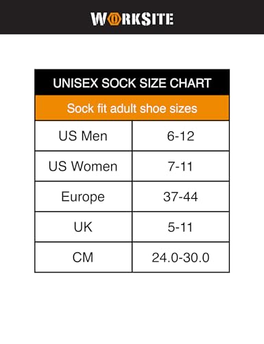 WORKSITE Cotton Moisture Control and Cushioned Crew Socks Comfort Soft Breathable Multipacks Men Size 6-123