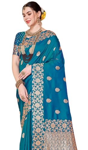 Image of SWORNOF Women's kanjivaram banarasi silk saree Zari Woven for festival Wedding silk with rich pallu Design sarees for women with Unstitched blouse piece