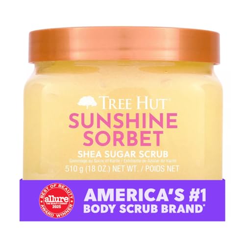 Image of Tree Hut Sunshine Sorbet Shea Sugar Scrub, Exfoliating, Hydrating & Moisturizing Body Scrub with Shea Butter & Nourishing Essential Oils, Smooth & Soften Skin, 18 oz