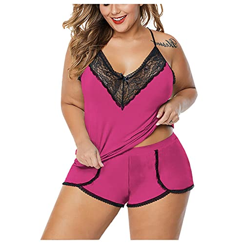 Ensemble-de-Pyjama-Short-Femme-2-piece-Sexy-Chic-sans-Manches-Ensemble-Nuit-Femme-en-Dentelle-Camisole-Vetements-de-Nuit-en-Modal-Nightwear-Col-en-V-Ete-Frais-et-elegant-avec-Debardeur-et-Short