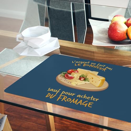 Sets de table bleu en liège : le cadeau idéal avec message pour amateurs de fromage