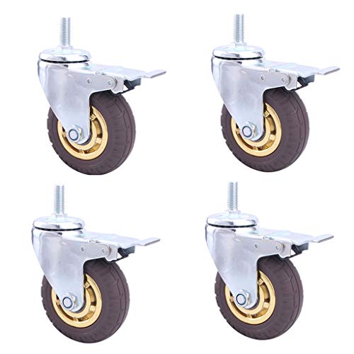 YYQ SHOP 4 roulettes pivotantes Caoutchouc, Charge Lourde Roue Industrielle avec Frein, Portante 520 kg roulettes Lisses Anti-Usure, M12 * 30 boulons Cover