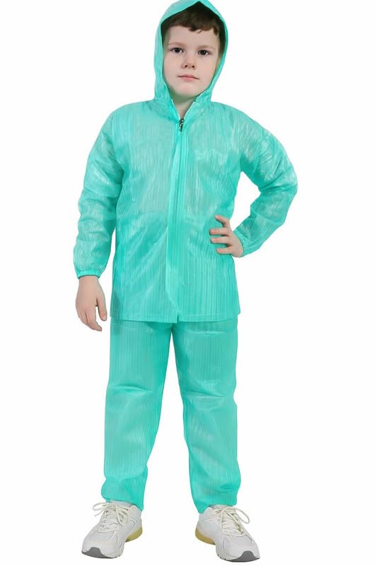 Image of Kids Raincoat with Pants | Waterproof PVC Rainwear Set with Hood & Pockets | Lightweight Full-Length Rain Suit for Boys & Girls | Includes Carry Bag (Pack of 1)