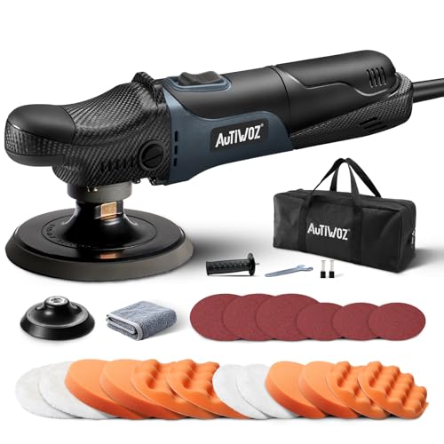 AUTIWOZ Mini Pulidora Automotriz de 630W, 6 Velocidades Variables 2500 4500 rpm, Asa Lateral, Almohadillas/Disco de Lana/Papel Abrasivo de 100mm/125mm, para Pulido de Vehículos