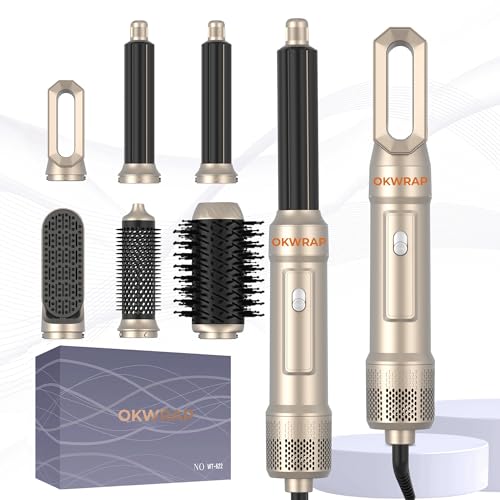 Image of 6 in ONE Blow Dryer Brush,Air Curling Iron Round Brush Blow Dryer 800W,Ionic Hair Dryer Brush for Women, Hot Air Brush Hair Styling Tools 100-120V