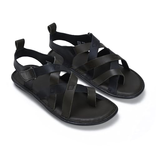 Image of MARDI GRAS Leather Sandals for Men | Casual Sandals with PU Sole & Foam Insole | Adjustable Straps, Breathable Leather Lining