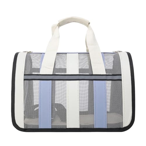 夏用 猫用キャリーバッグ ソフトタイプ 移動ケージ 脱走防止 折りたたみ可能 軽量設計 発光ストリップ 通気性 省スペース コンパクト収納 新幹線/車載/病院通い用(Haze blue,Large)