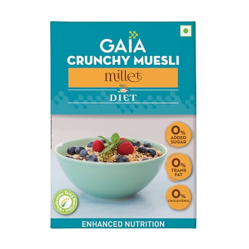 Image of Gaia Crunchy Millet Muesli | High on Proteins | Low on Cholesterol | No Trans-Fat | Sugar Free | No Preservatives | Abundance of Antioxidants? Diet 400 Gm