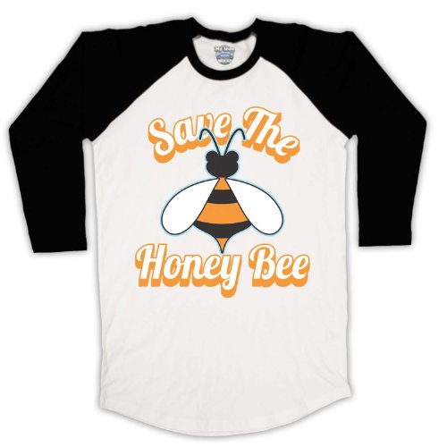 T-shirt de base-ball retro manches 3/4 save the honey bee wildlife en coton bicolore pour homme