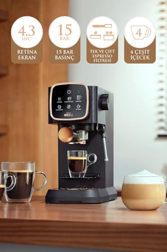 Okka Espresso Solo Halbautomatische Espressomaschine, OK0034-05, Schwarz-Chrom