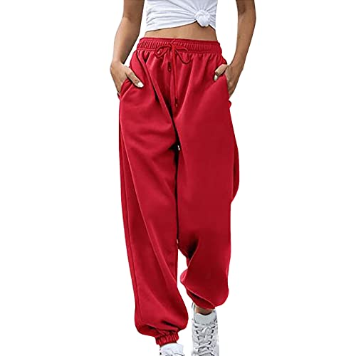 Womens Sweatpants High Waisted Drawstring Baggy Loose Comfy Workout Active Cinch Bottom Joggers Pants with Pockets