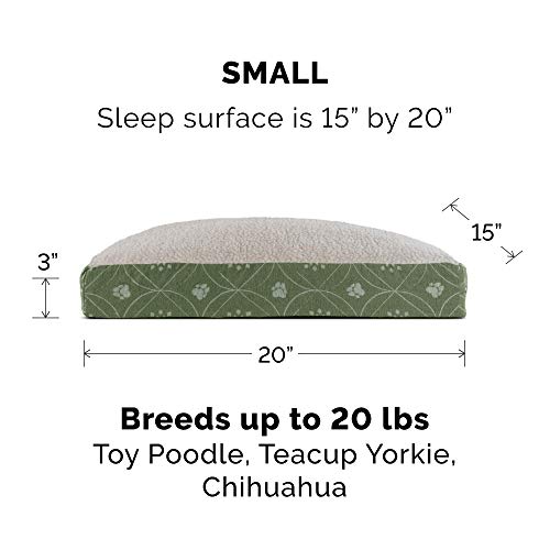 Image of Furhaven Pillow Dog Bed for Small Dogs w / Removable Washable Cover - Sherpa & Flannel Paw Print Mattress - Jade Green, Small