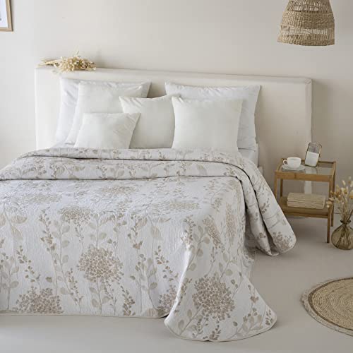 ETHERE MAISON Colcha Jacquard Reversible algodón Chiara Beige Cama 90 cm - 180X270 cm