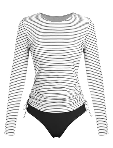 Image of ZAFUL Women's Long Sleeve Rash Guard UPF 50+ Sun Protection Surf Swim Shirts Drawstring Tankini Swimsuit
