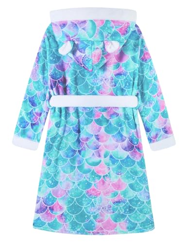 Funnycokid Girls Robes Kids Hooded Bathrobe Soft Fleece Pajamas Plush Flannel Sleepwear 4-14 Years2