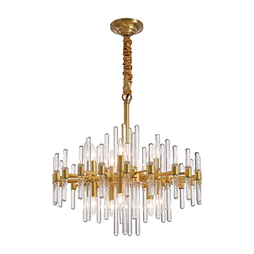 One-Day Sale: Up to 70% Off APBEAMLighting Brass Crystal Chandelier Gold Pendant Light Luxury Hanging Pendant Light Fixture Adjustable for Living Room Dining Room Kitchen Island (242423inch)