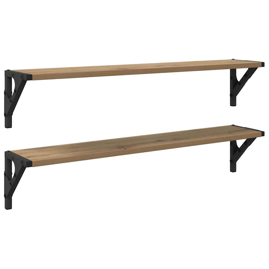 Wandregal Set Artisan Eiche 80x15x15,5 cm, schwebendes Regal mit Metallrahmen, Modernes Holzwerkstoff Design für Schlafzimmer Büro Küche als Bücherregal Gewürzregal Dekoboard