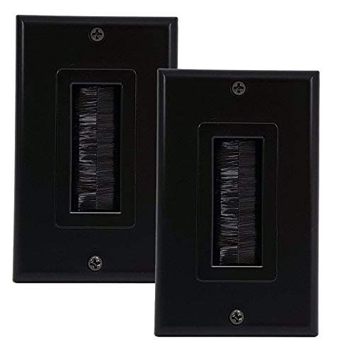 1-Gang Wall Plate (2 Pack), Black Brush Style Opening Passthrough Low Voltage Cable Plate in-Wall Installation for Speaker Wires, Coaxial Cables, HDMI Cables, or Network and Phone Cables