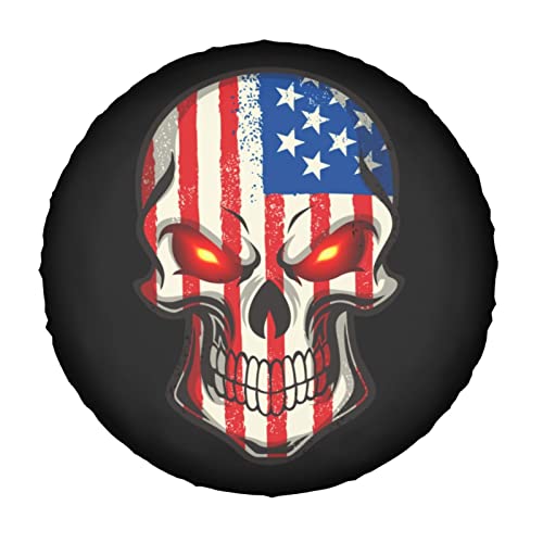 Image of American Flag Skull Patriotic Spare Tire Cover,Universal Wheel Cover for Trailer, RV, SUV, Truck,Camper and Many Vehicle,Weatherproof Protectors（16 inch for Diameter 29 /''-31 /''） (TC1)