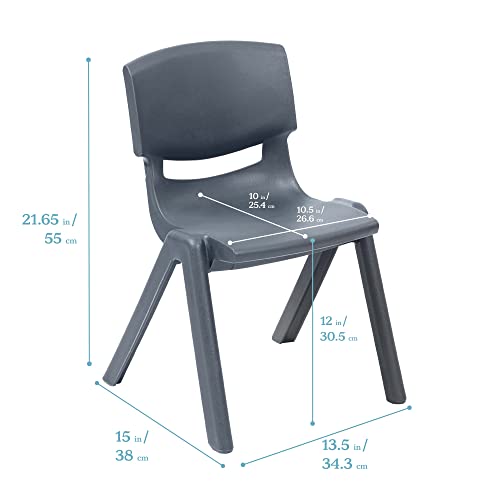 Image of ECR4Kids 12in Plastic School Stack Chair, Classroom Furniture, Grey, 4-Pack