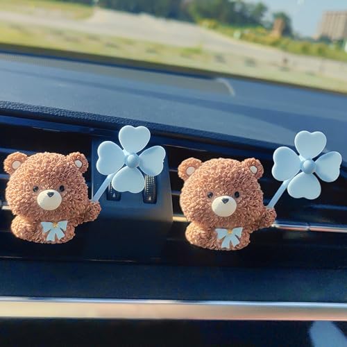 Image of Cute Car Air Freshener Vent Clips, 3D Animal with Mini Fan Diffuser Vent Clip, Air Conditioning Decoration Car Accessories for Women and Men