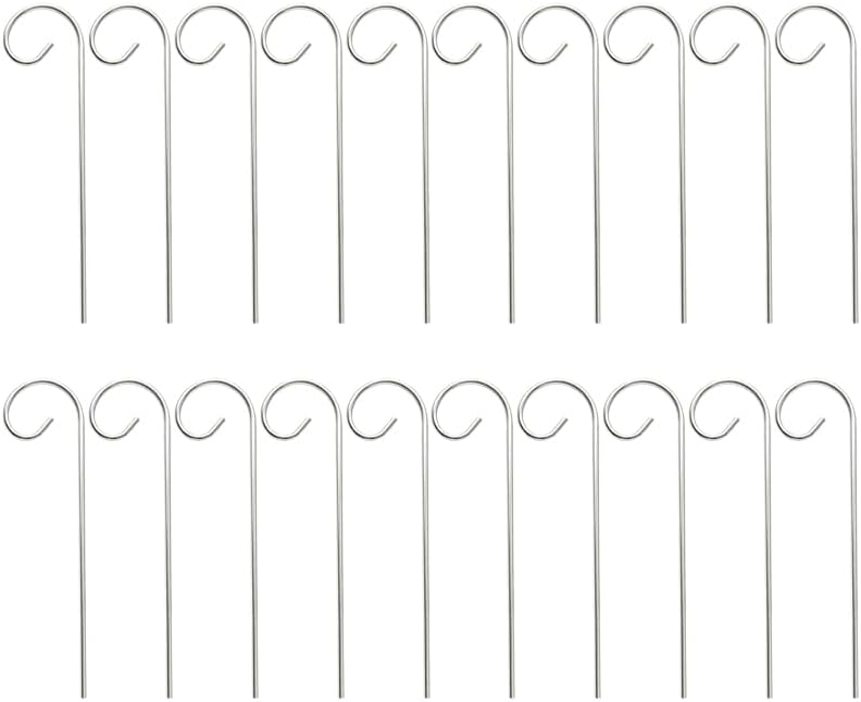 20Pcs Silver Plant Label Hooks, 20cm Rustproof Garden Marker Stakes with Hanging Rods, Durable Metal Sign Holders for Flower Pots, Planters, Seed Trays and Outdoor Potted Plants