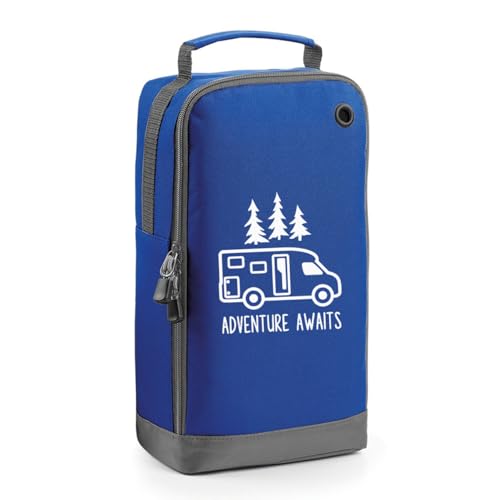 Motorhome Storage Bag Adventure Awaits Campervan & Caravan Organiser Zipped Polyester Travel Document & Accessories Case RV Essentials Storage Pouch (35 x 19 x 12 cm) (Royal Blue)