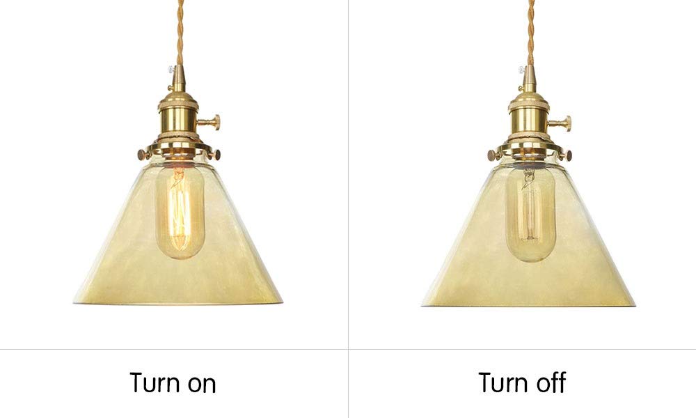Lot de 2 Luminaires Suspendus | Abat-Jour En Verre Entonnoir | Finition Laiton | Suspensions À Base Moyenne | E27 Max. 60 Watts | Ampoules Non Incluses Durable (Col/Ambre