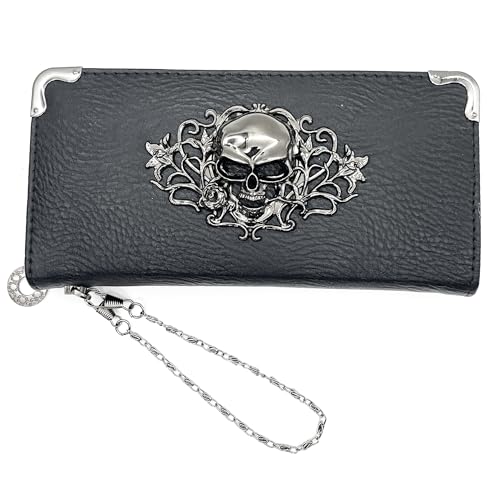 duoyif Gothic Geldbörse, Totenkopf Portemonnaie, Damen Herren, Punkrock Geldbörse, PU Leder Mit Reißverschluss Münztasche (Schwarz)