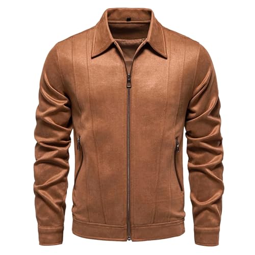 Men's Suede Jacket Spring Fall Full Zip Up Jackets Vintage Faux Leather Coat Outwear with Zipper Pockets for Business2