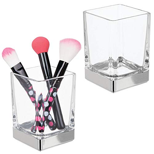 mDesign Modern Square Glass Bathroom Vanity Countertop Tumbler Cup for Rinsing, Drinking, Storing