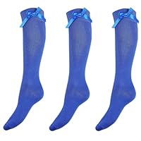 reshmena® 3 Girls Knee High School Socks Cotton Socks with Fluffy Ribbons Bow Back to School Socks Uniform Party Wear Socks Kids Long Socks