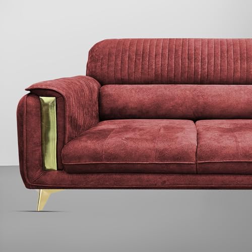 Image of Casaliving Gelio 3 Seater Sofa Set for Living Room (Maroon Colour) Premium Fabric Sofa