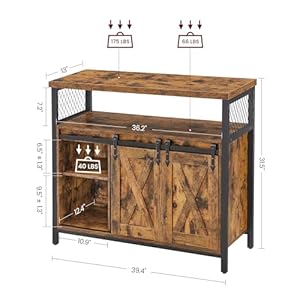 VASAGLE Buffet Cabinet, Storage Cabinet, Sideboard with 2 Sliding Barn Doors, Adjustable Shelves, 13 x 39.4 x 31.5 Inches, for Living Room, Rustic Brown and Ink Black ULSC092B01 VASAGLE Buffet Cabinet Storage Cabinet Sideboard with 2 Sliding Barn Doors Adjustable Shelves 13 x 394 x 315 Inches for Living Room Rustic Brown and Ink Black ULSC092B01