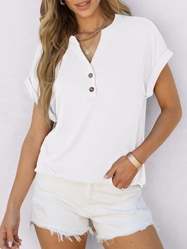 Image of ANRABESS Womens Short Sleeve Henley Tops V Neck Dressy Casual Blouses Summer Trendy Tee Shirts 2026 Vacation Fashion Clothes