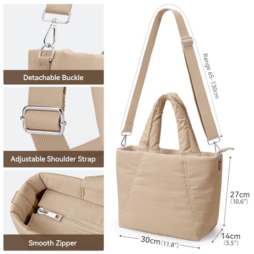 Image of KALIDI Quilted Carryall Tote Bag, Large Puffer Crossbody Women Handbags Shoulder Soft Fluffy Lightweight Travel
