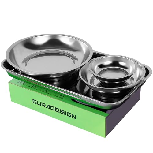 GURADESIGN Magnetic Tray 4-Piece, Large Magnetic Parts Tray and Round Magnetic Parts Tray Set...