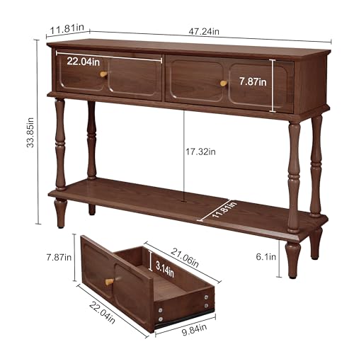 ARTPOWER 47" Mid-Century Console Table, 2 Drawers and Open Shelf, Brown | Entryway Table with Storage, Narrow Behind Couch Table for Living Room, Foyer, Hallway - Image 3